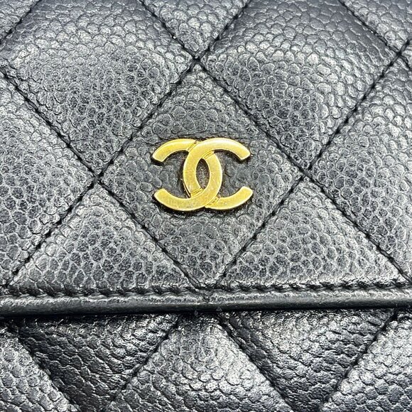 Authentic CHANEL CC Classic Caviar Flap Wallet Quilted Leather Chain Purse Black - Picture 4 of 14